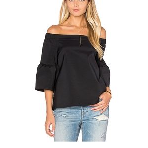 Tibi Black Off the Shoulder Lantern Sleeve Top